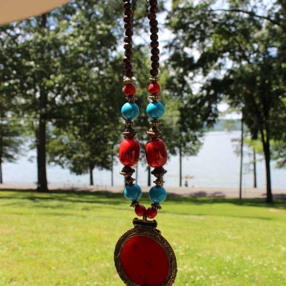 Big Red Tribal Cultural Statement Necklace - Picture 15 of 15